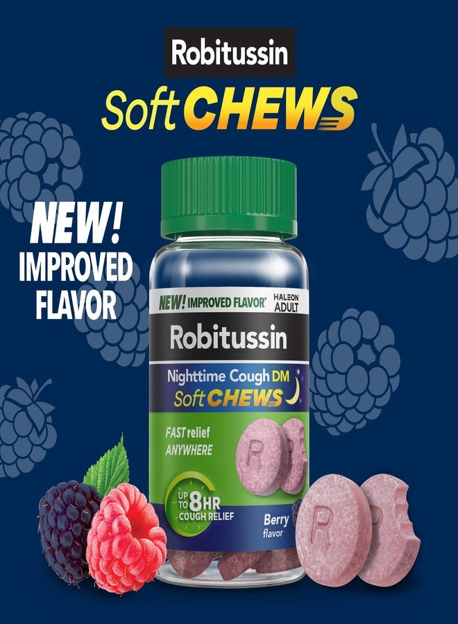 Robitussin Soft Chews, Nighttime Cough DM, Adult Formula, Berry Flavor, 20ct Chewable Tablets - Image 2